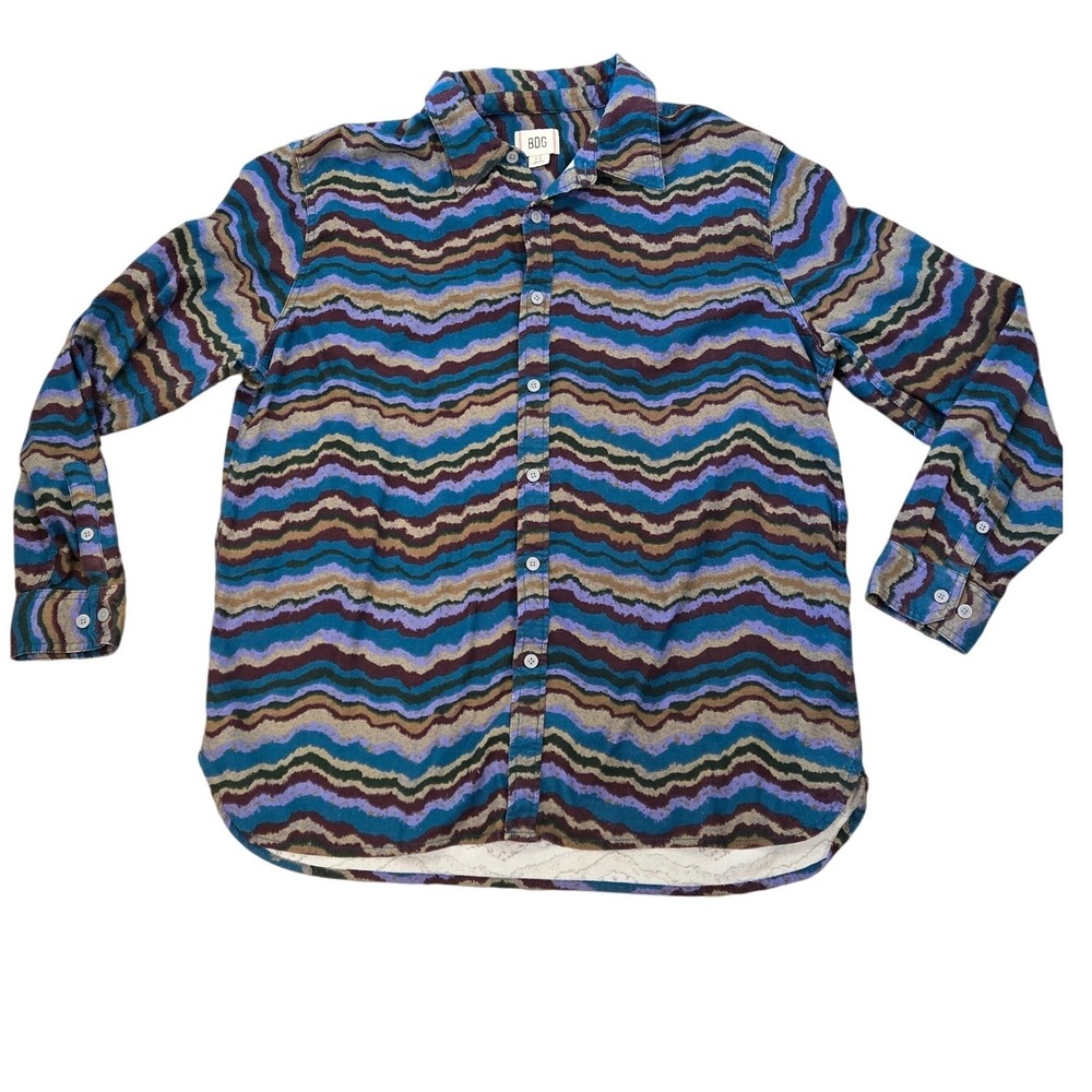 BDG Urban Outfitters Wavy Stripe Long Sleeve Button Up Shirt Multi Color  L 4020